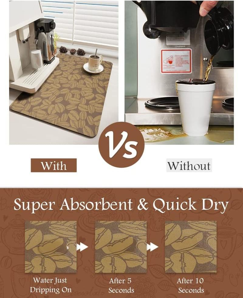 Hide Stain Coffee Bar Mat for Countertop Rubber Backed Dish Drying Mat for Counter Absorbent Coffee Bar Accessories