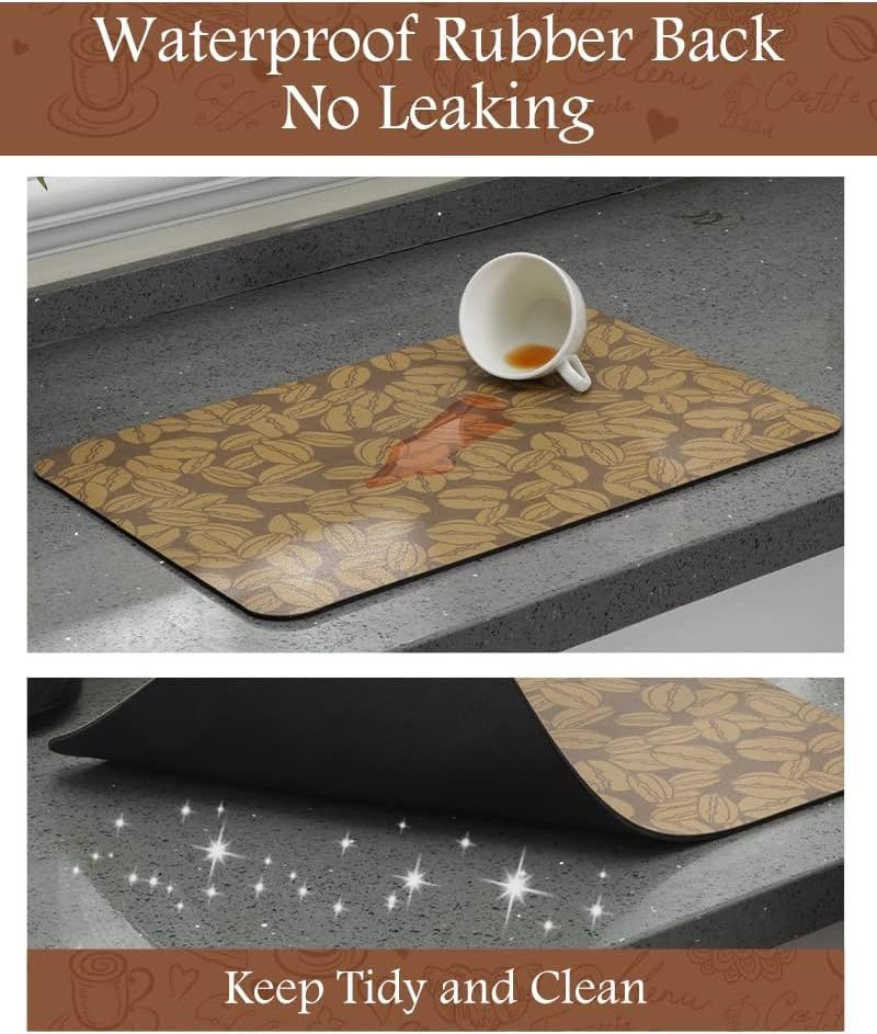 Hide Stain Coffee Bar Mat for Countertop Rubber Backed Dish Drying Mat for Counter Absorbent Coffee Bar Accessories