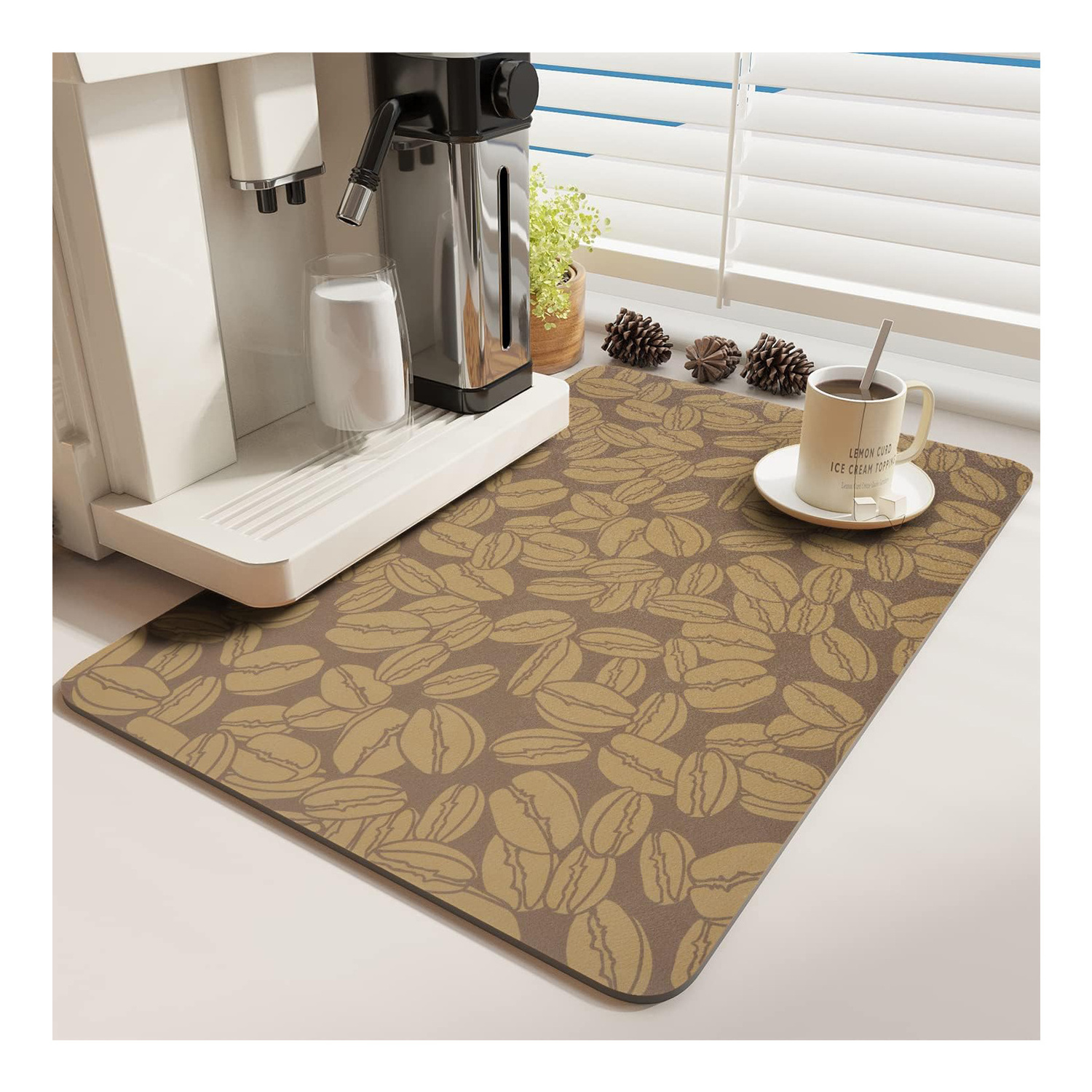 Hide Stain Coffee Bar Mat for Countertop Rubber Backed Dish Drying Mat for Counter Absorbent Coffee Bar Accessories