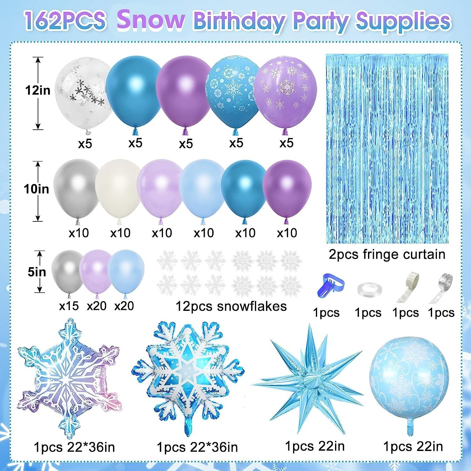 Frozen Blue Balloons Arch Garland kit Snowflake Winter Wonderland Christmas Snow Princess Birthday Party Decorations