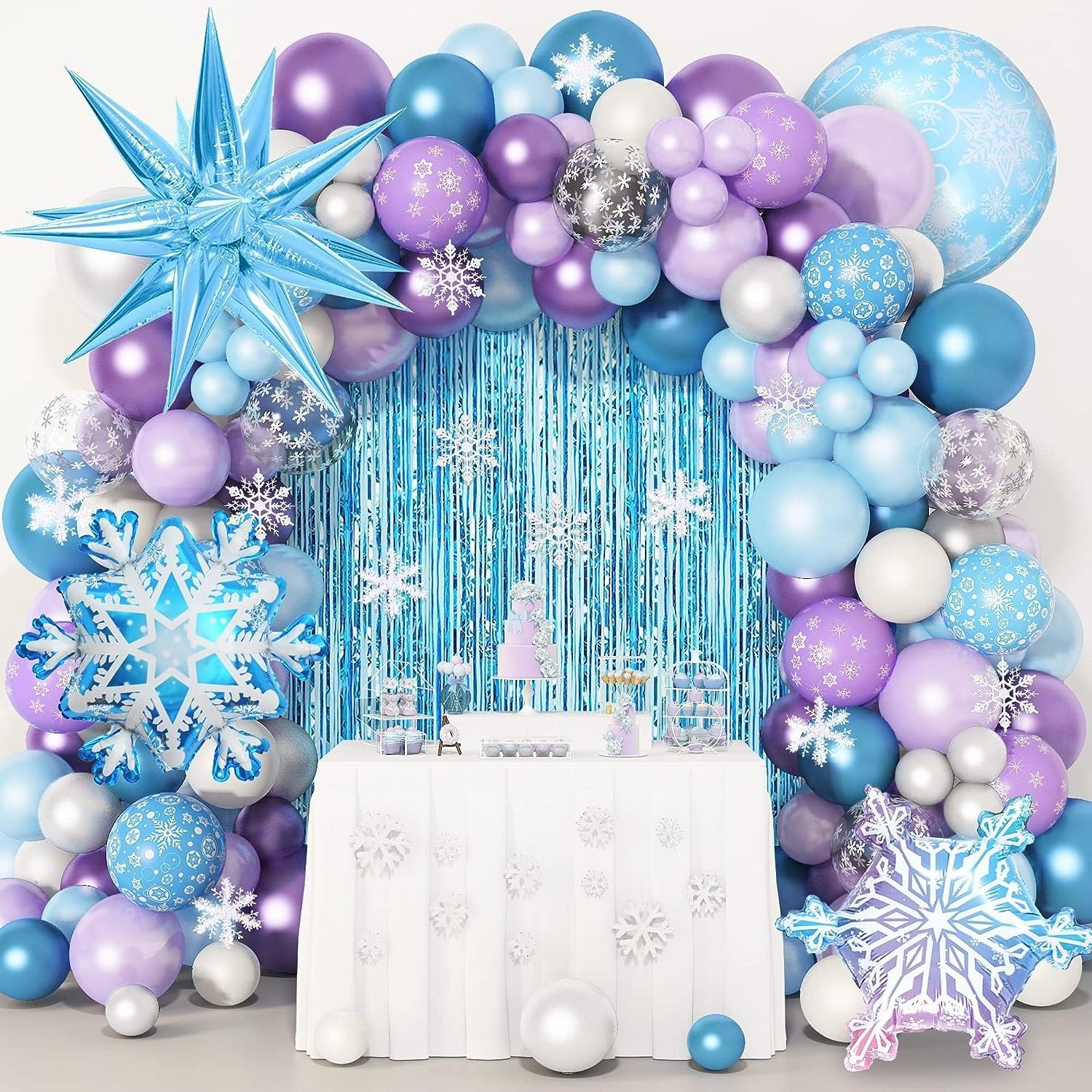 Frozen Blue Balloons Arch Garland kit Snowflake Winter Wonderland Christmas Snow Princess Birthday Party Decorations