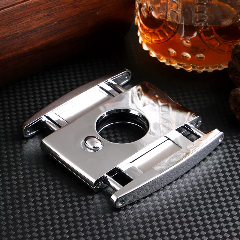 Personalized Design Cortapuros Tijeras On-off Switch Sliver Cigar  Cutter Zinc alloy Lock Cigar V-Cutter Cigar Knife