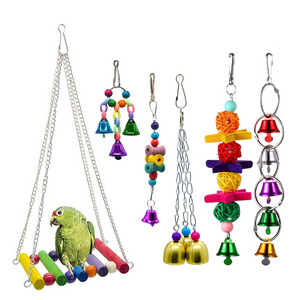 6 pcs Colorful wood Hanging Bird parrot hammock swings ladders pet training bite toy set