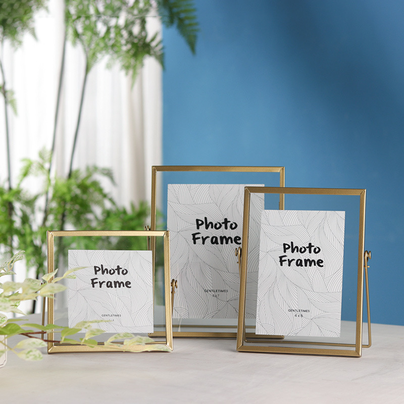 Hotsale Desktop Home Livingroom Decoration Square Photo Frame 5-8 inch Transparent Glass metal art craft