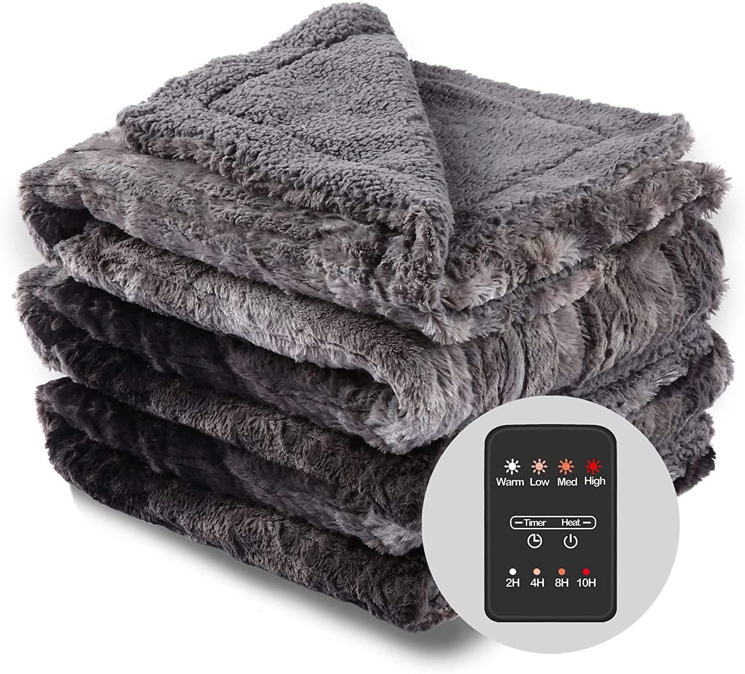 50*60 inch Alaska Faux Fur & Super cozy flannel low voltage with 4 heating settings Electric Blanket Heated Throw