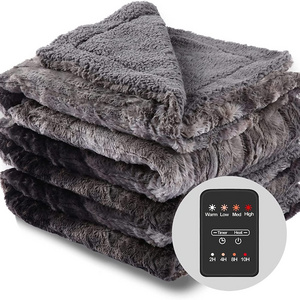 50*60 inch Alaska Faux Fur & Super cozy flannel low voltage with 4 heating settings Electric Blanket Heated Throw