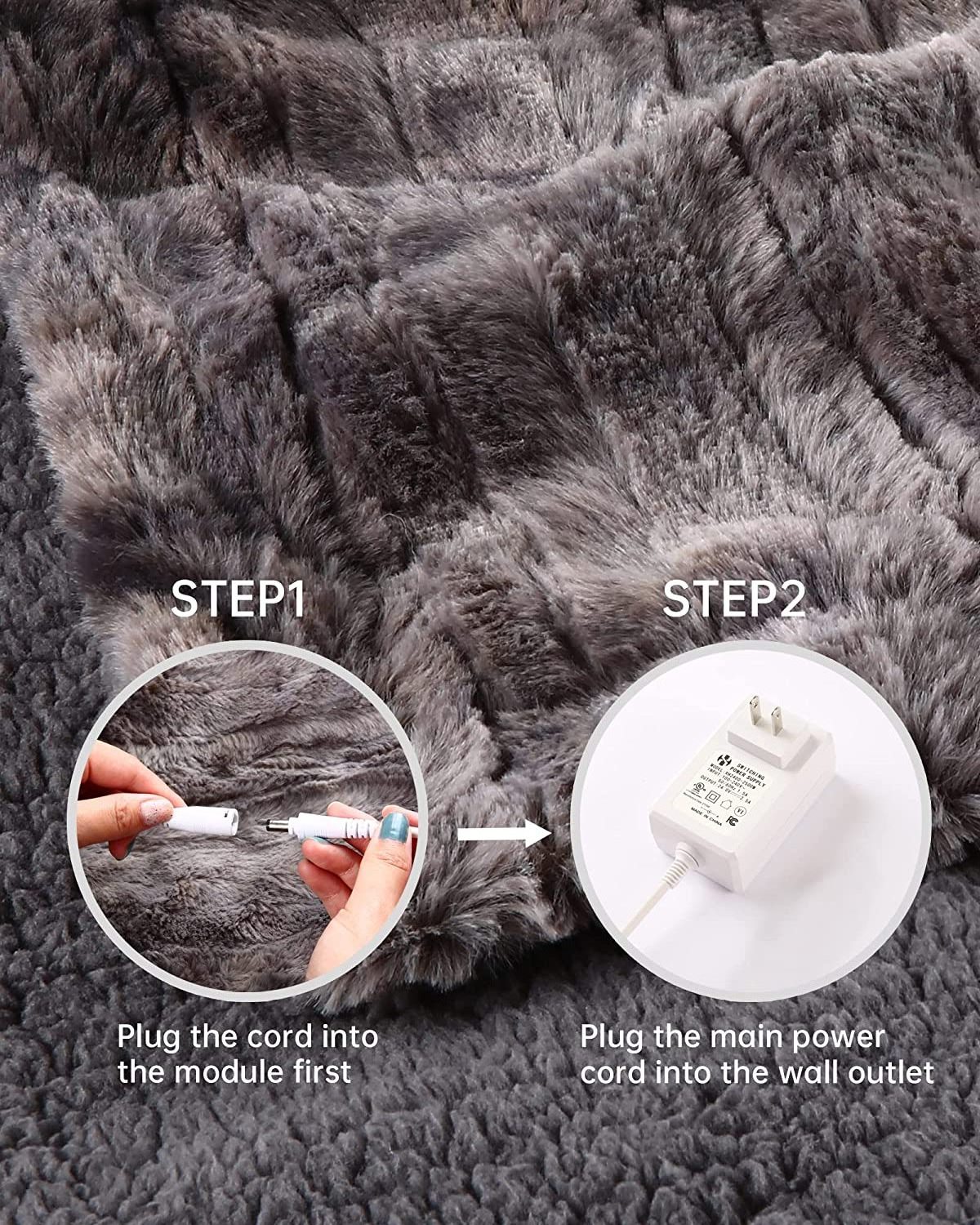 50*60 inch Alaska Faux Fur & Super cozy flannel low voltage with 4 heating settings Electric Blanket Heated Throw