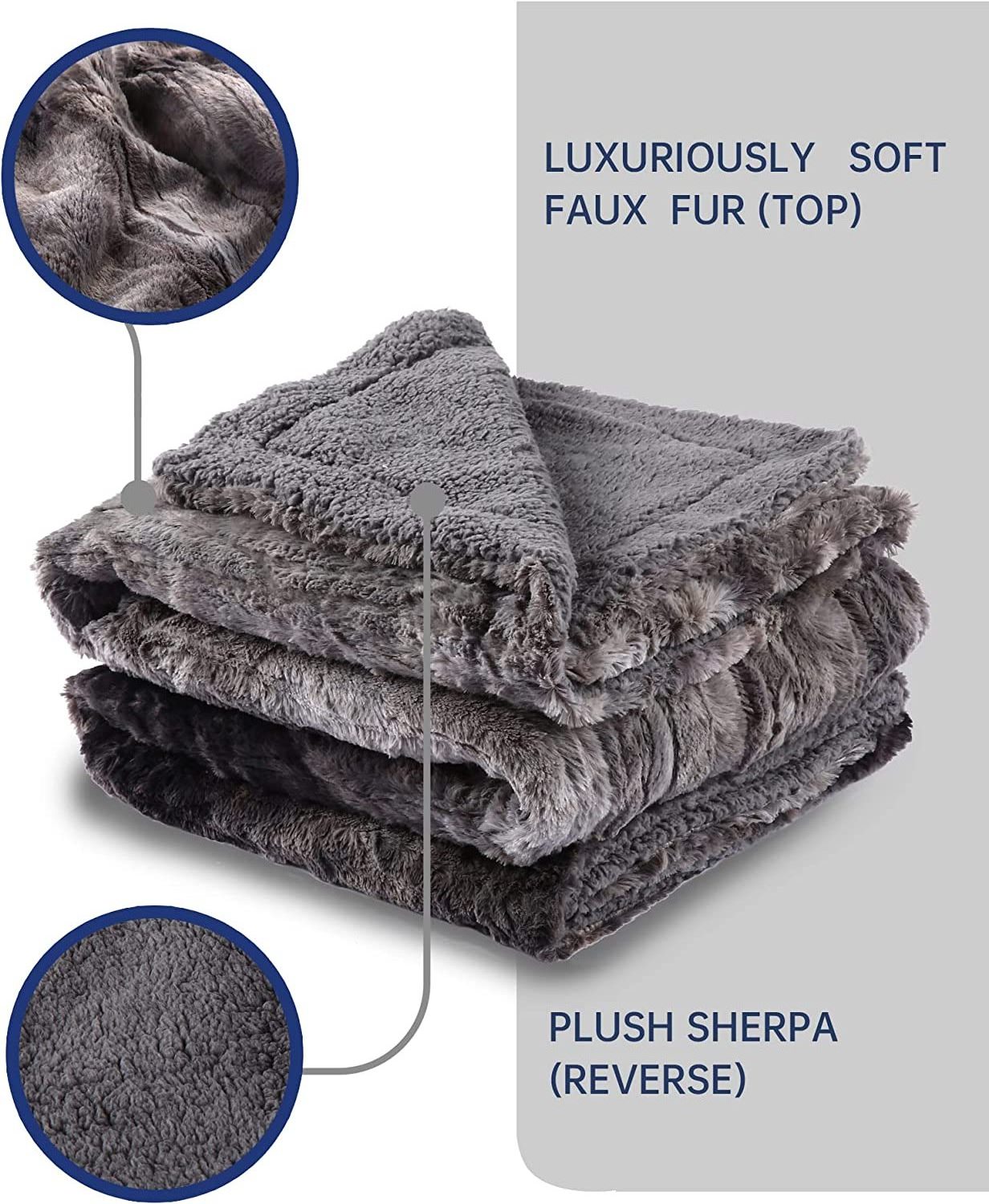 50*60 inch Alaska Faux Fur & Super cozy flannel low voltage with 4 heating settings Electric Blanket Heated Throw