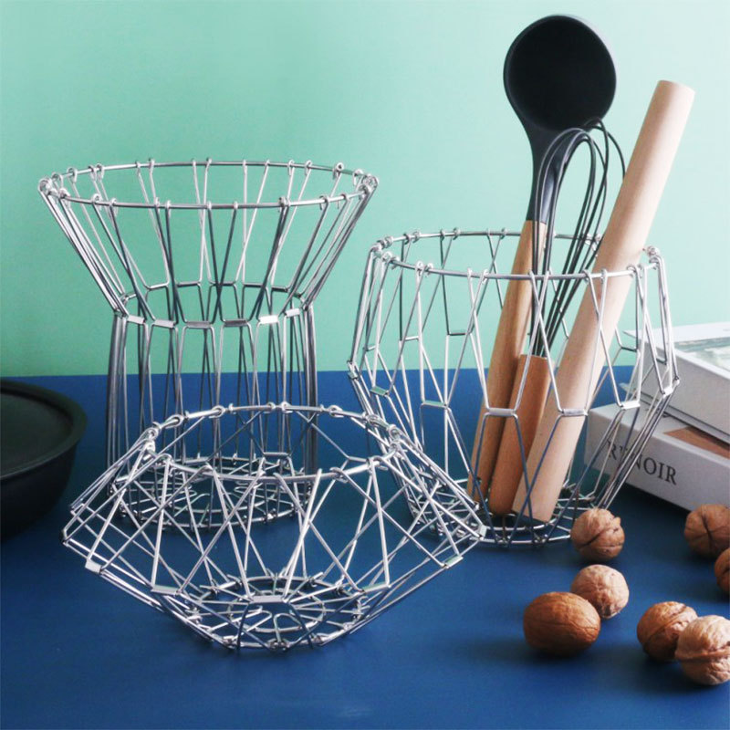 Fruit Basket stainless Steel Bowl Deformable Fruit Plate Foldable Veggie Tray Adjustable Magic Wire Basket Fruit Serving Tray