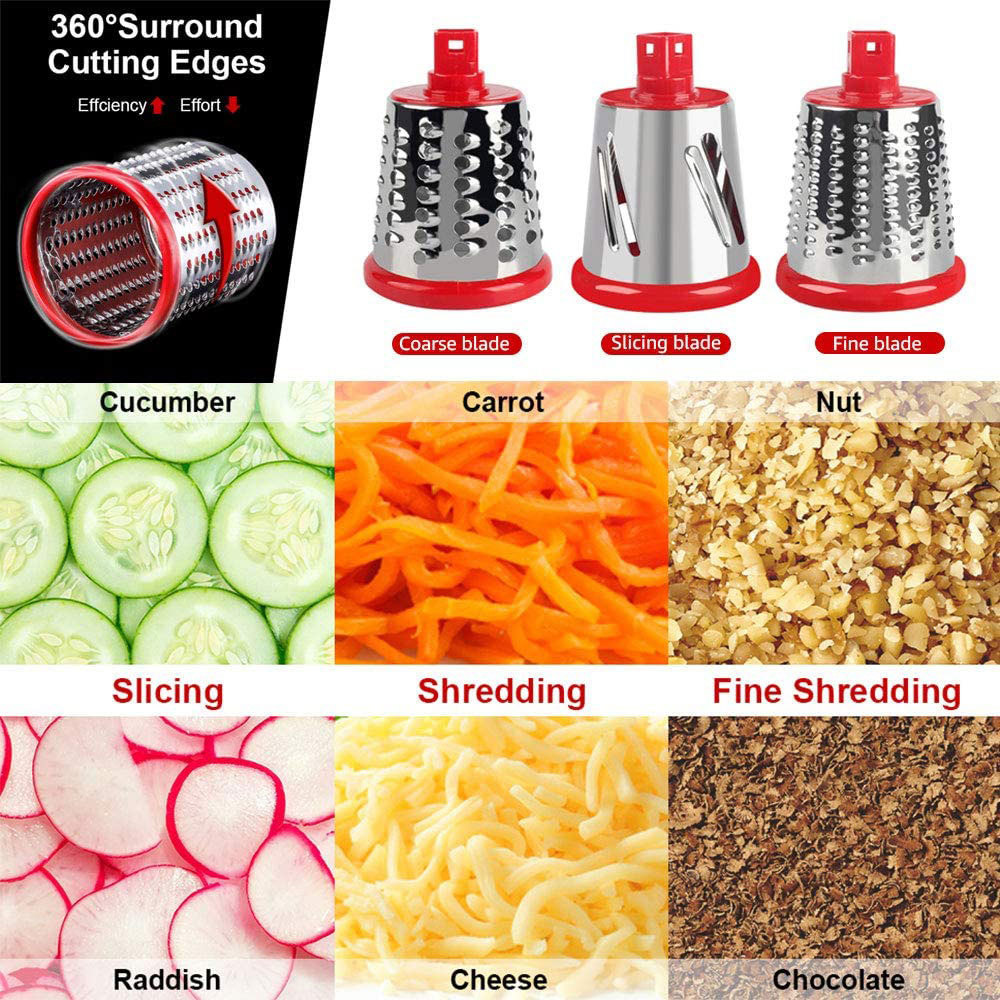 Manual 3 in 1 Rotary Cheese Grater Cheese Shredder Mandoline Stainless Steel Vegetable  Slicer with 3 Blades with Suction Base