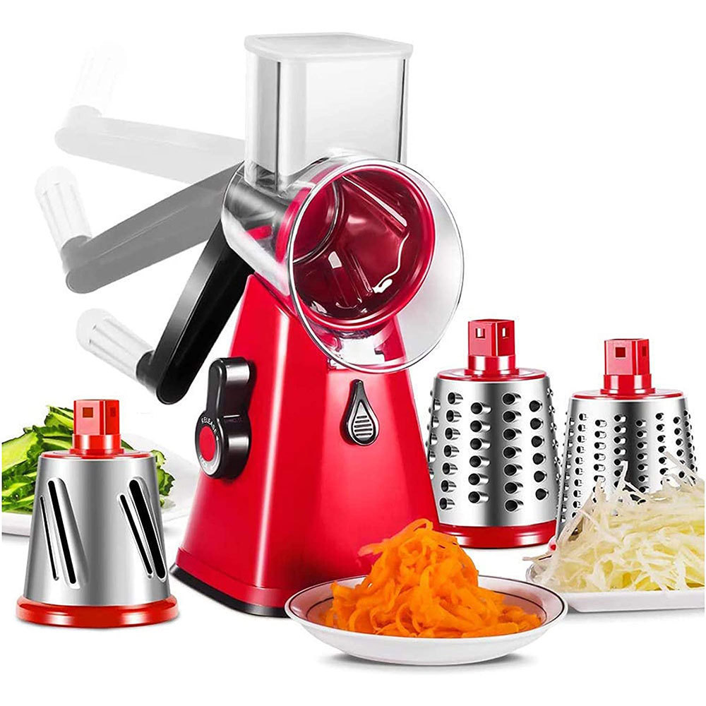 Manual 3 in 1 Rotary Cheese Grater Cheese Shredder Mandoline Stainless Steel Vegetable  Slicer with 3 Blades with Suction Base