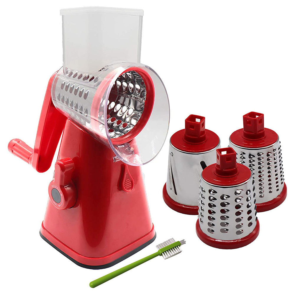 Manual 3 in 1 Rotary Cheese Grater Cheese Shredder Mandoline Stainless Steel Vegetable  Slicer with 3 Blades with Suction Base