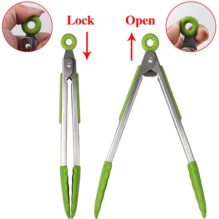 Top Quality Cakes  Metal BBQ Food Grade Stainless Steel & Silicone Kitchen Tongs Set of 3-7,9,12 inches