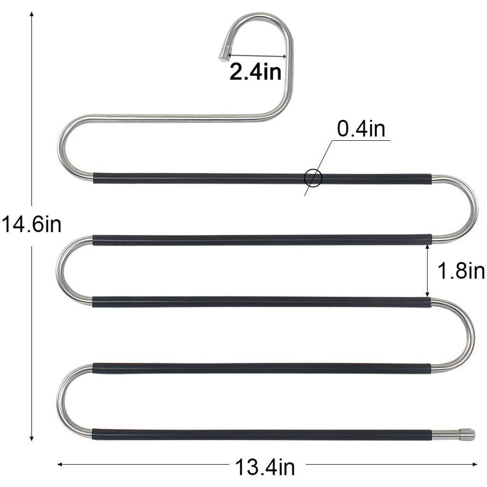 3pcs Non-Slip Space Saving Pants Hangers S-Shaped Stainless Steel Closet Organizer 5 Layers Multi-Purpose Clothes Hanger Rack