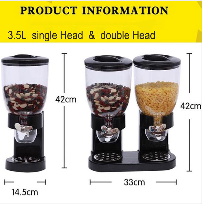 2L 3.5L  single Head  &  double Head top Plastic Dry Food Storage Cereal Dispenser for food storage box