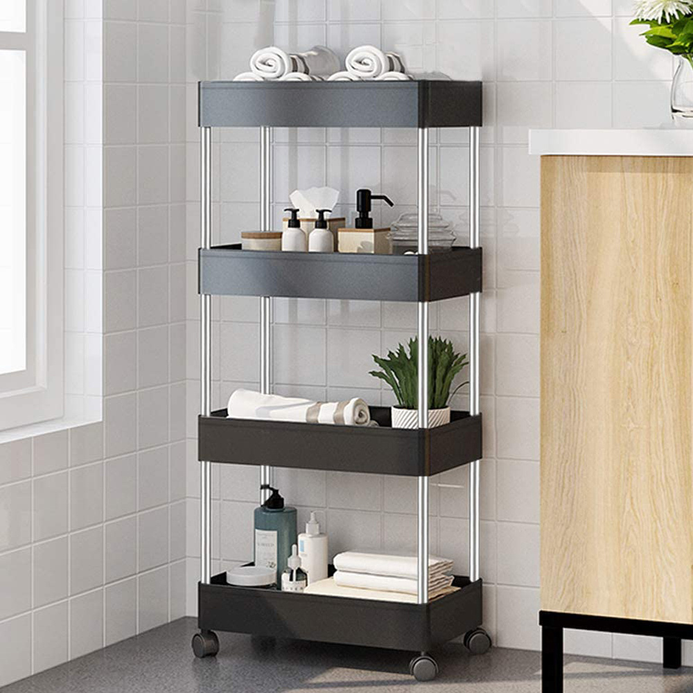 4 Tier Slim Storage Cart Mobile Shelving Unit Organizer Slide Out Storage Rolling Utility Cart storage tower for Narrow Places