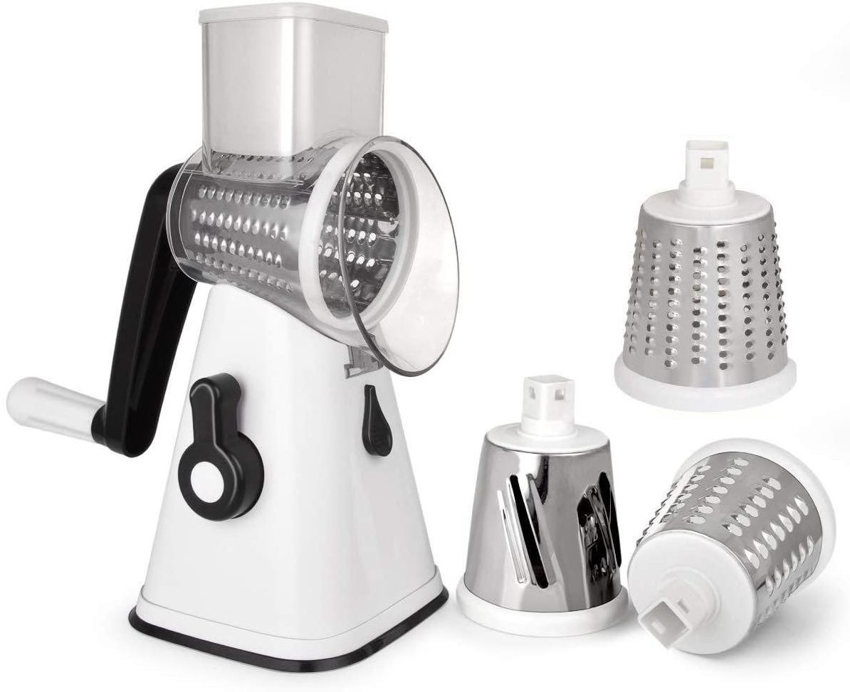 Multifunctional 3 in 1 Tabletop Kitchen Rotary Cheese Grater Potato Vegetable Slicer with 3 Drum Blades  salad cutter