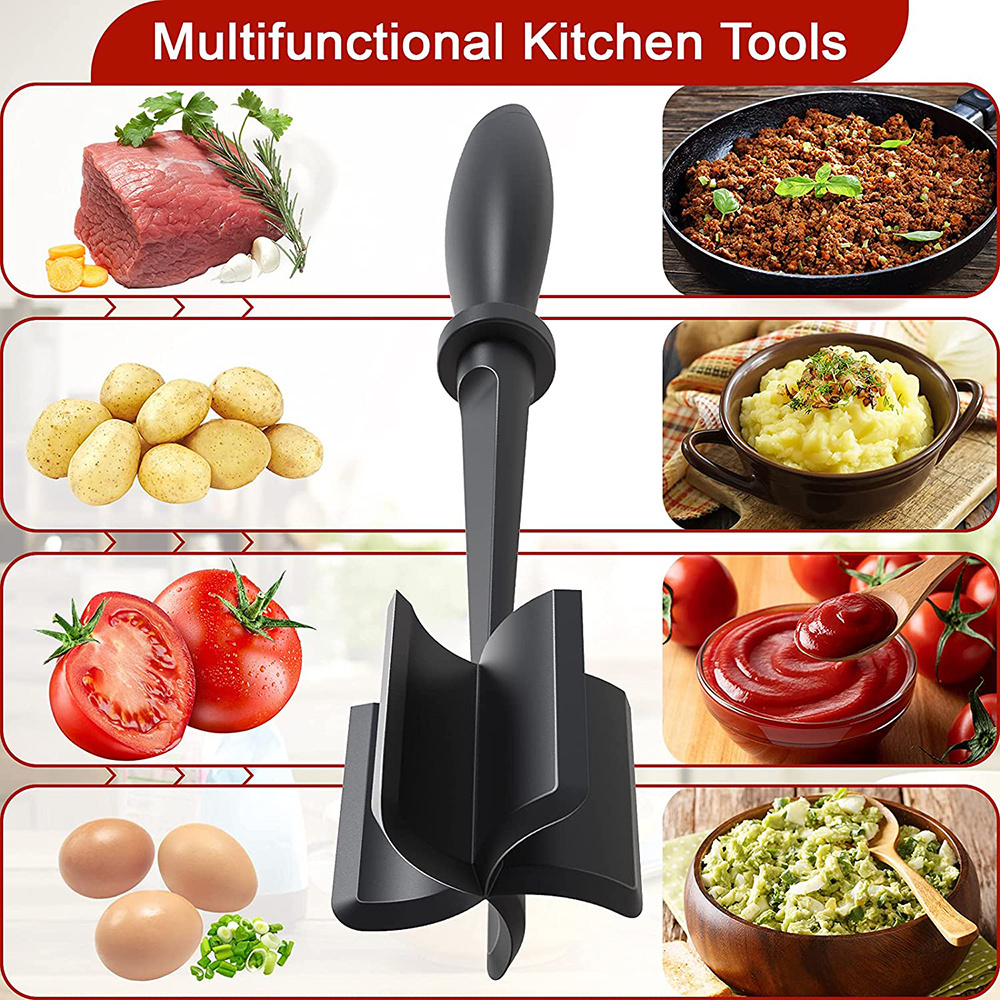 Meat Chopper 5 Curve Blades Ground Beef Masher Heat Resistant Meat Masher Tool Nylon Hamburger Non-scratch Chopper Utensil