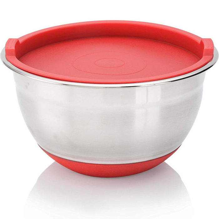 Premium Non-Slip Silicone Bottoms Stainless Steel Mixing Bowls With Grater Set Llid Cooking Baking, Prepping & Serving