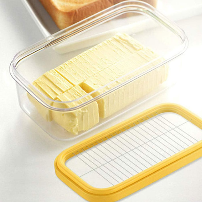 Rectangular Clear Plastic Butter Divider Dish Butter Keeper with Lid and Cutter Slicer, Butter Box Cheese Keeper for Fridge