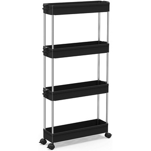 4 Tier Slim Storage Cart Mobile Shelving Unit Organizer Slide Out Storage Rolling Utility Cart storage tower for Narrow Places