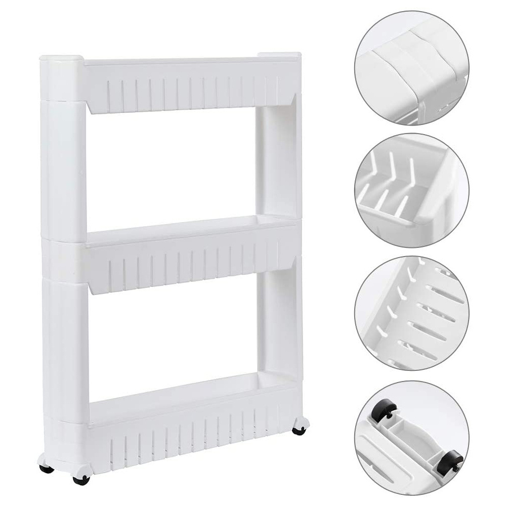 3 Tier Slide Out Kitchen Bathroom Storage Tower Shelf Organizer Everyday Home Slim Storage Cart Narrow Space Organizer on Wheels