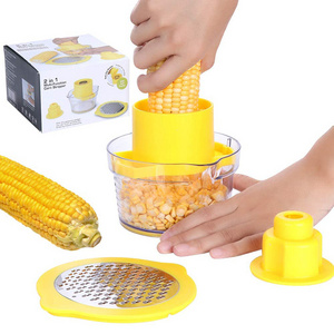 Multifunction Cob Corn Stripper Kitchen Tools with Built-in Measuring Cup and Grater Slicer Peeler Ginger Grater 4 in 1 Yellow