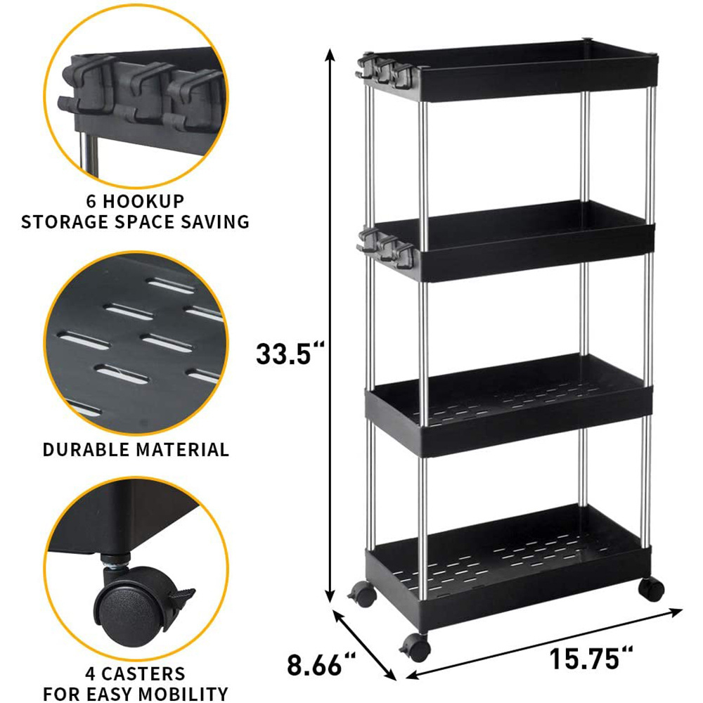 4-Tier Storage Cart Mobile Shelving Unit Bathroom Rolling Storage Utility Cart Organizer Shelf storage tower