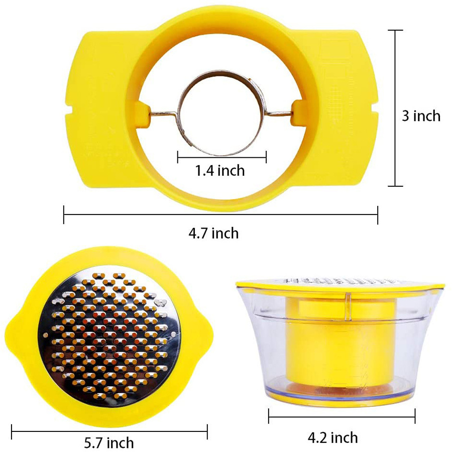 Multifunction Cob Corn Stripper Kitchen Tools with Built-in Measuring Cup and Grater Slicer Peeler Ginger Grater 4 in 1 Yellow