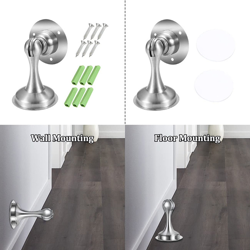 Magnetic Door Stop Stainless Steel Door Stopper No Drilling Magnetic Door Stopper with 3M Double-Sided Adhesive Tape