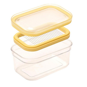 Rectangular Clear Plastic Butter Divider Dish Butter Keeper with Lid and Cutter Slicer, Butter Box Cheese Keeper for Fridge