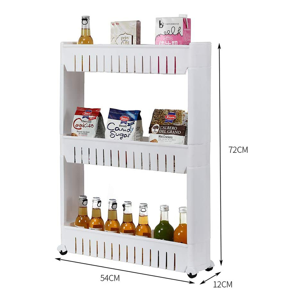 3 Tier Slide Out Kitchen Bathroom Storage Tower Shelf Organizer Everyday Home Slim Storage Cart Narrow Space Organizer on Wheels