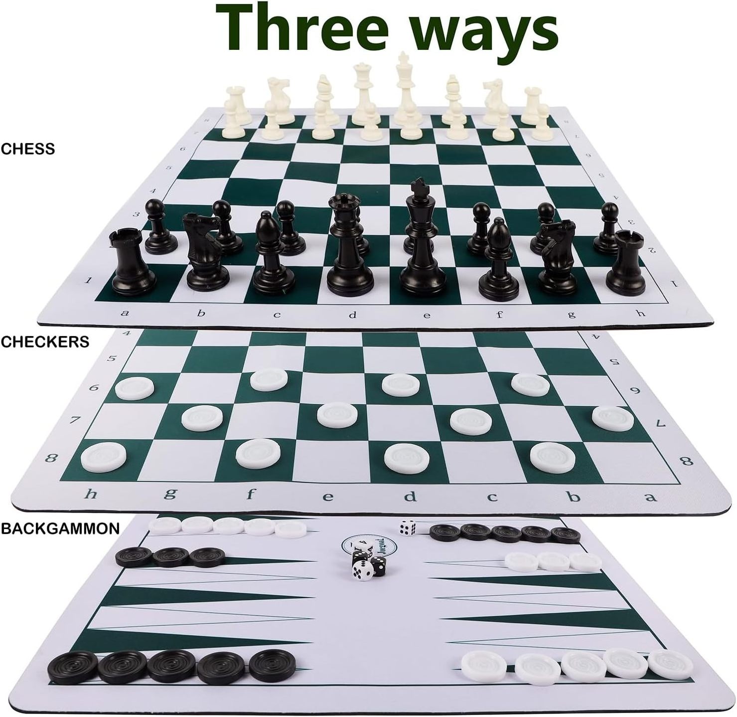 Travel Board Games 3-in-1 Portable Tournament Chess Checkers Backgammon Board Game Sets  for Kids Adults