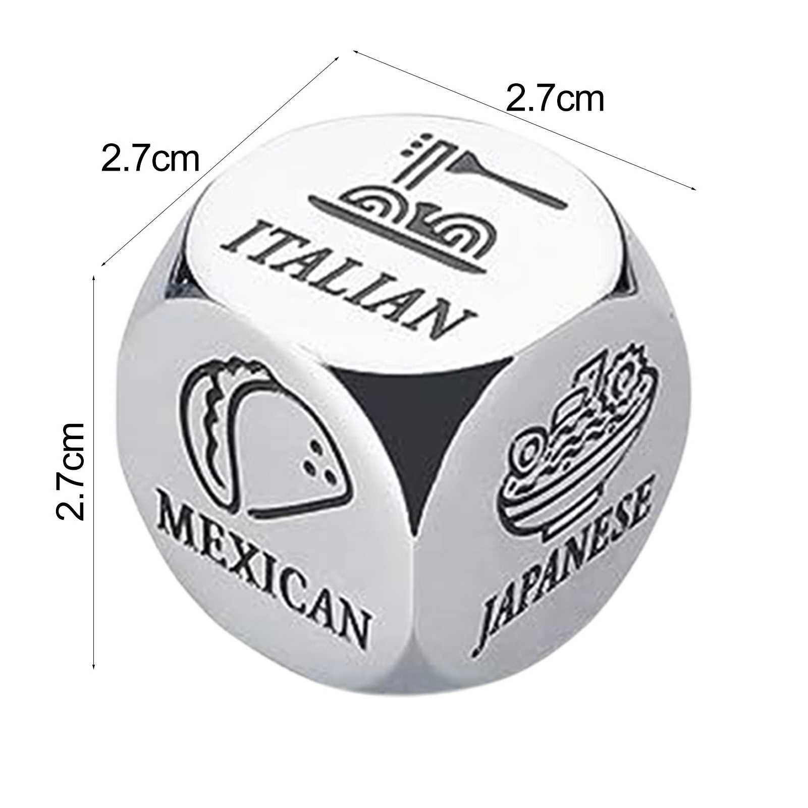 Customized Stainless Steel  Durable Unique Design Roll the Dice Date Night Food Decision Metal Naughty Dice For Boyfriend