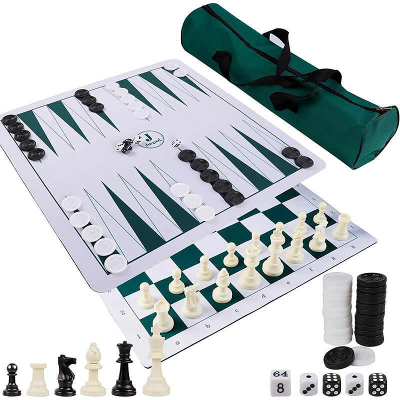 Travel Board Games 3-in-1 Portable Tournament Chess Checkers Backgammon Board Game Sets  for Kids Adults