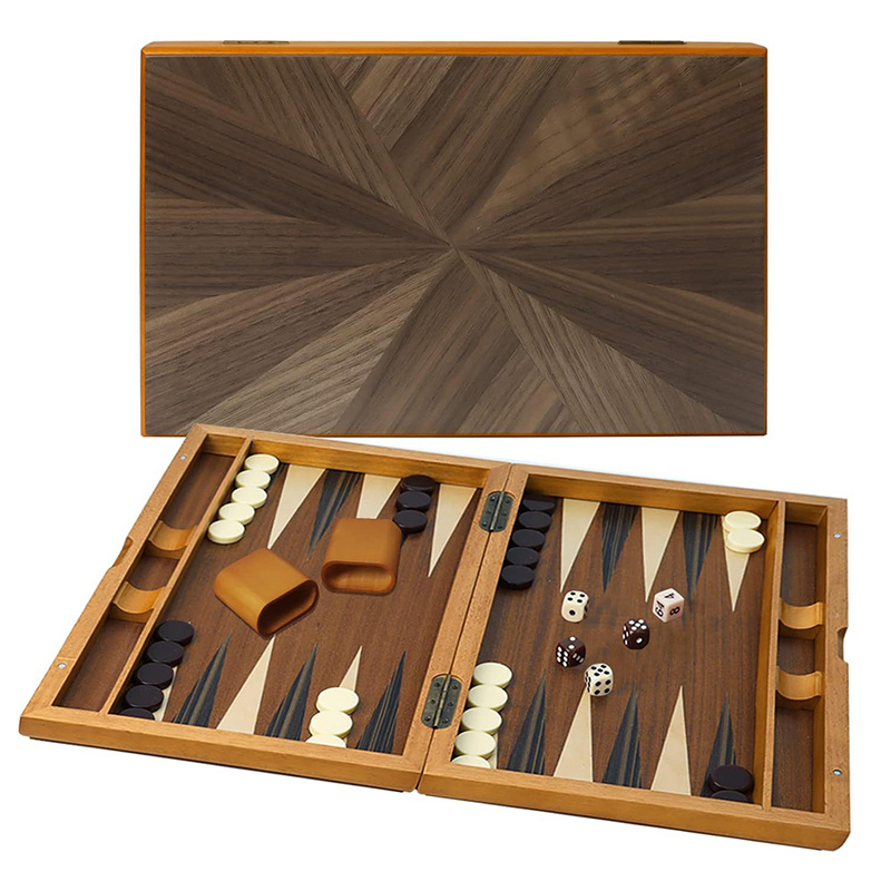 Premium Wooden Folding Inlay Backgammon Board Game Set Classic Traditional Board Games for Kids and Adults