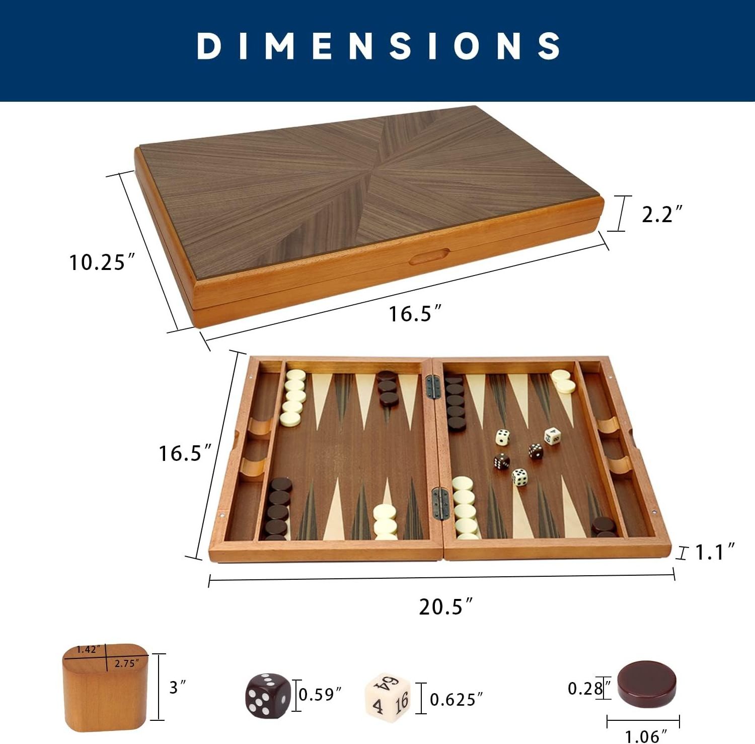 Premium Wooden Folding Inlay Backgammon Board Game Set Classic Traditional Board Games for Kids and Adults