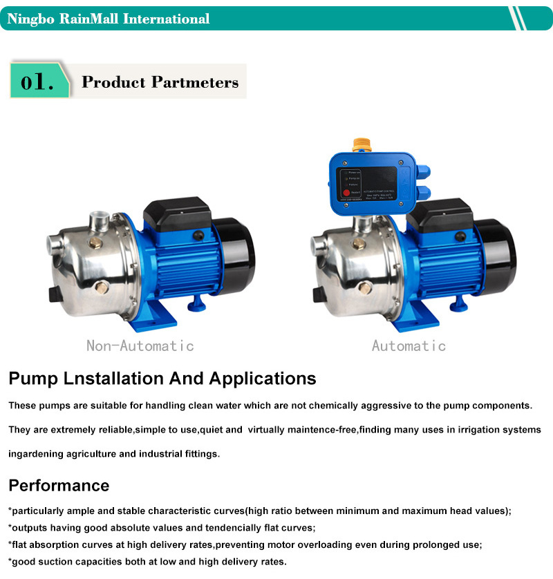 Water Pump SGJ800 JET PUMP Automatic Stainless Steel JET Self-priming Pump for Family Homes