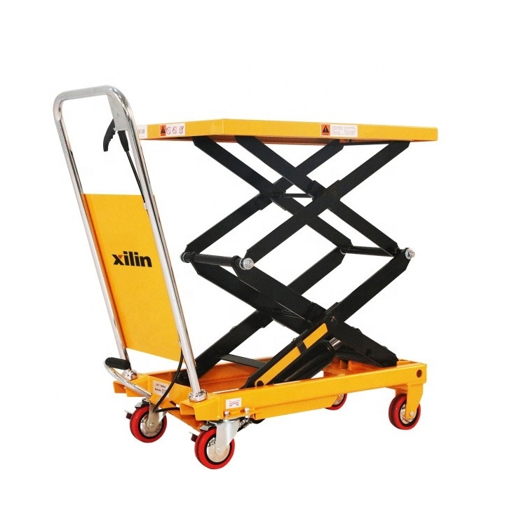 Xilin 350kg 1300mm Manual Hydraulic Double Scissor Lifting Platform Truck