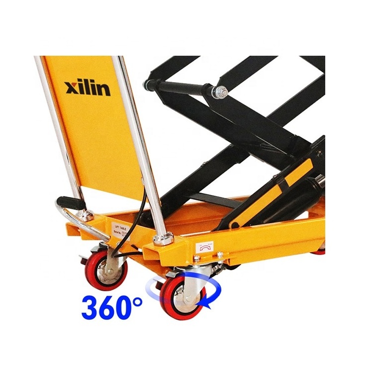 Xilin 350kg 1300mm Manual Hydraulic Double Scissor Lifting Platform Truck