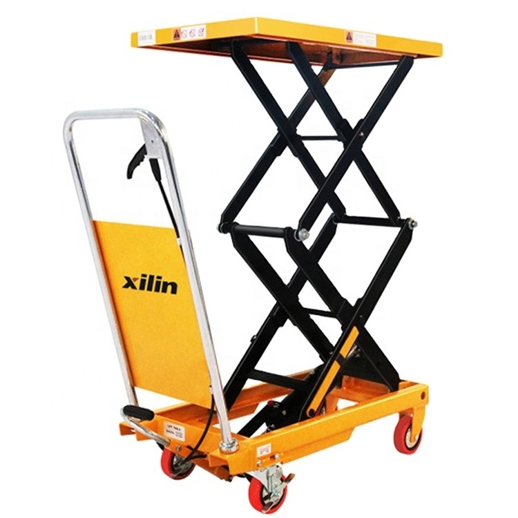 Xilin 350kg 1300mm Manual Hydraulic Double Scissor Lifting Platform Truck