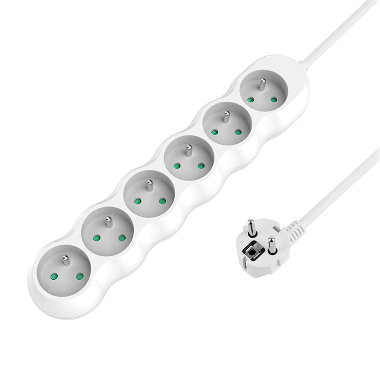 EU CE certified French white gourd-shaped multi-socket plug 4-hole electrical power strip without switch