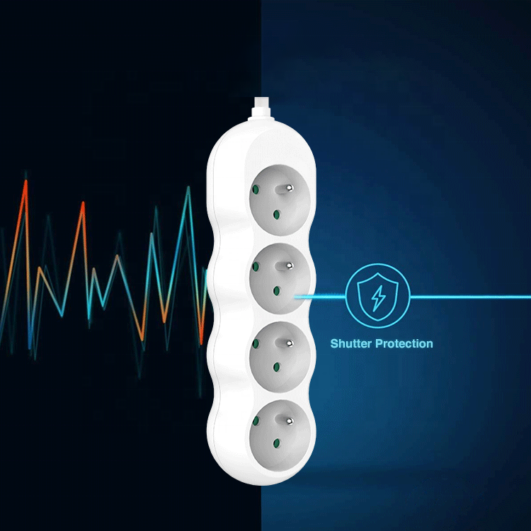 EU CE certified French white gourd-shaped multi-socket plug 4-hole electrical power strip without switch