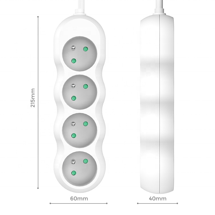 EU CE certified French white gourd-shaped multi-socket plug 4-hole electrical power strip without switch