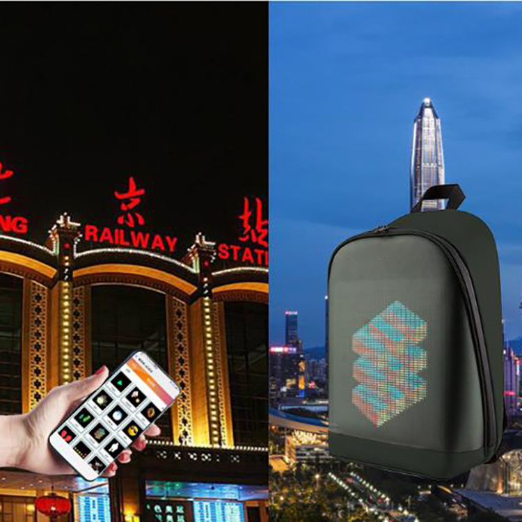 factory customized black large led screen display oxford 3d backpack waterproof travel smart led backpack with zipper