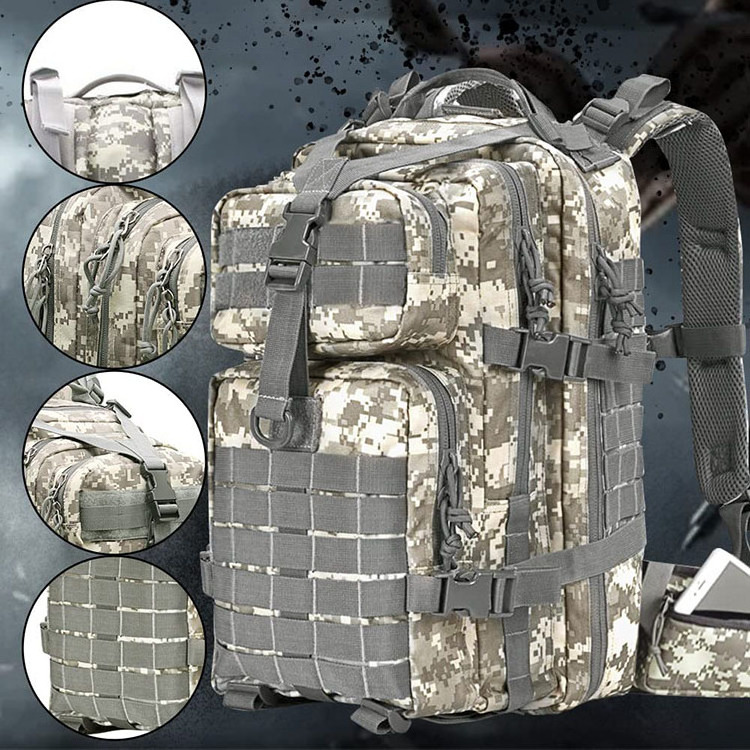 suppliers grey camouflage high-capacity outdoor waterproof oxford travel bag tactical duffle backpack with zipper