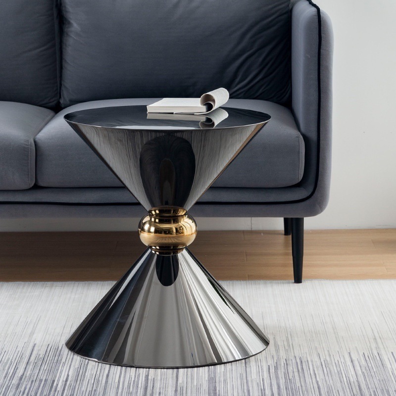 latest Italian design modern luxury living room furniture black with gold stainless steel side table coffee table