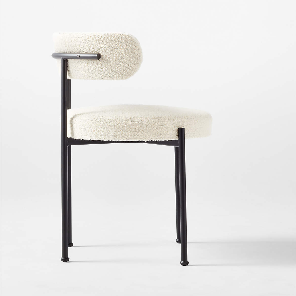 Modern nordic White Wool Blend Boucle Fabric Black Metal leg cafe Lambswool Dining Chair