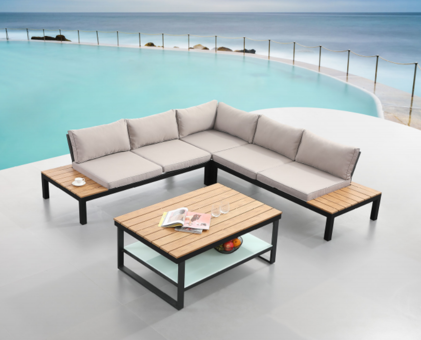 Aluminum Outdoor Furniture garden sofa set with PVC plastic wood for garden patio