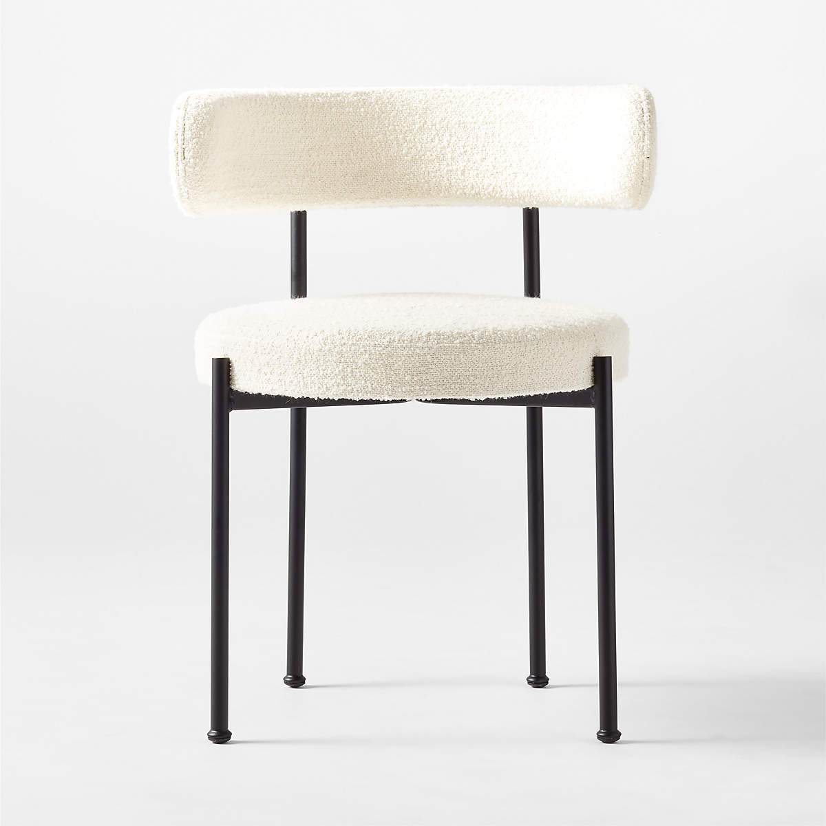 Modern nordic White Wool Blend Boucle Fabric Black Metal leg cafe Lambswool Dining Chair